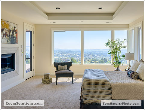 Home staging of master bedroom by Room Solutions Staging in Portland, OR