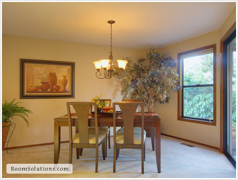 Home staging of (occupied) dining room by Room Solutions Staging in Portland, OR