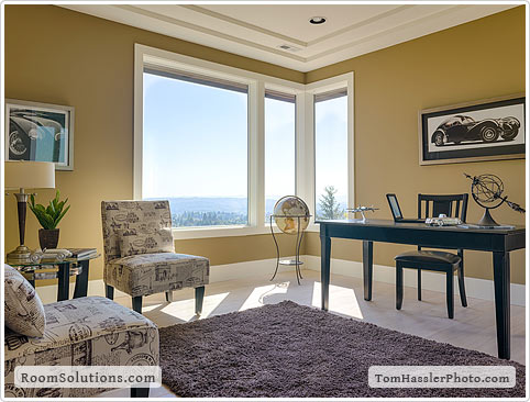 Home staging of office / den by Room Solutions Staging in Portland, OR