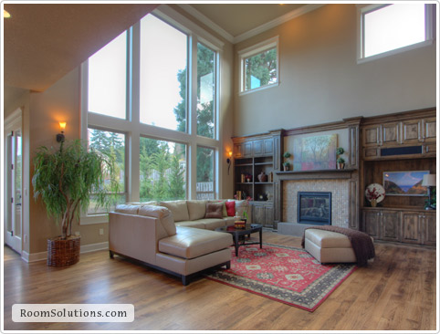 Home staging of living room by Room Solutions Staging in Portland, OR